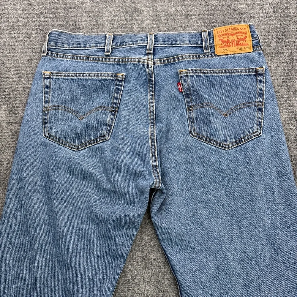 Levis 505 Regular Fit Jeans Mens 38x29 Medium Wash Blue Straight Leg Denim Pants